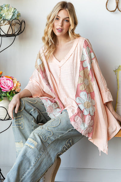 Washed Daisy Patch Oversized Top - Pink - Oli & Hali