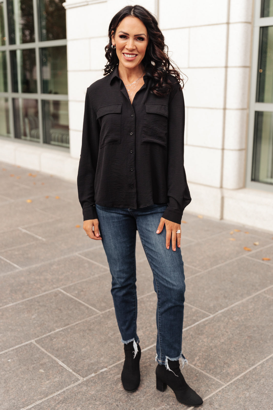 Every Girl's Go To Black Button Down Shirt