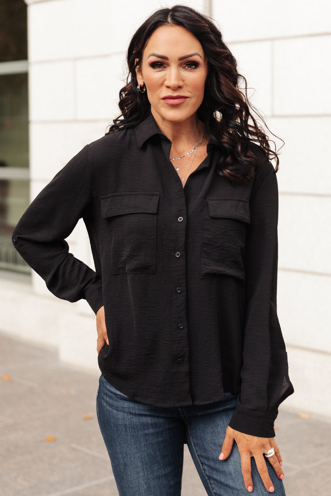 Every Girl's Go To Black Button Down Shirt
