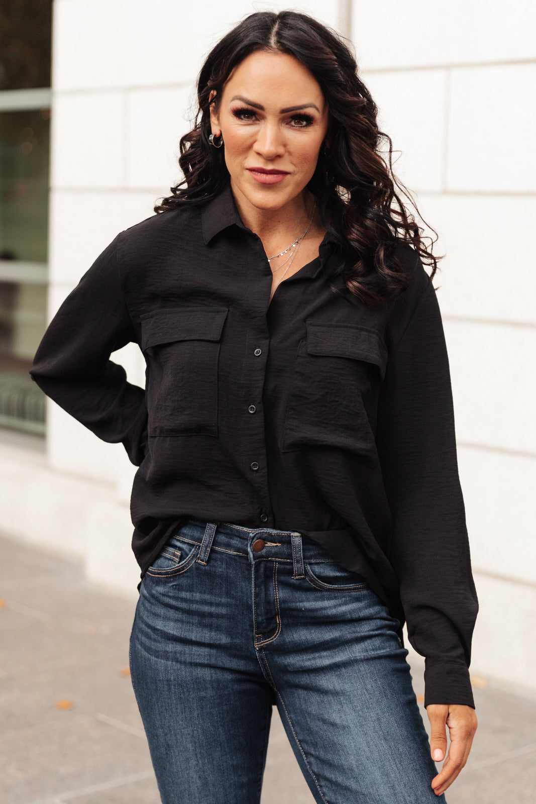 Every Girl's Go To Black Button Down Shirt
