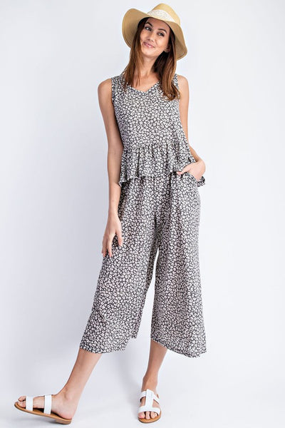 Summer Animal Print Loungewear PJ Set - Charcoal