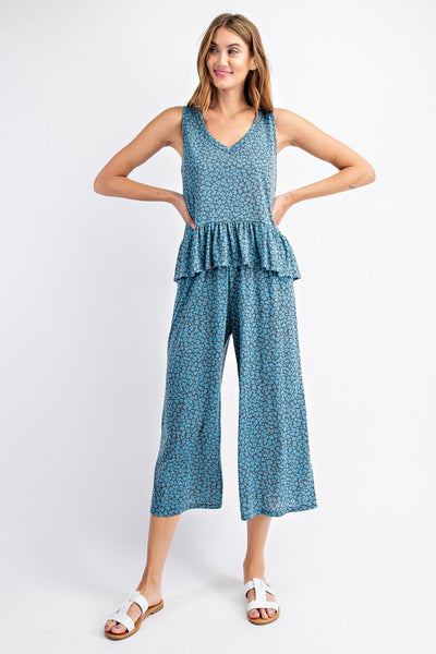 Summer Animal Print Loungewear PJ Set - Blue