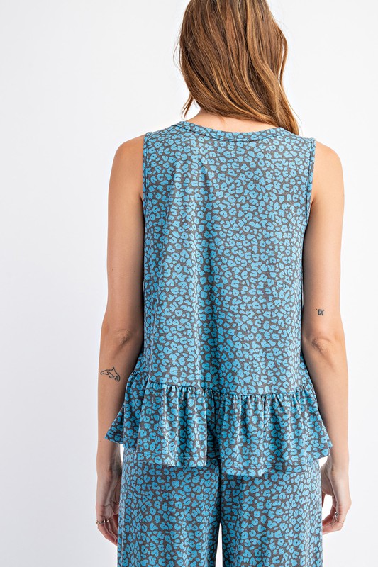 Summer Animal Print Loungewear PJ Set - Blue
