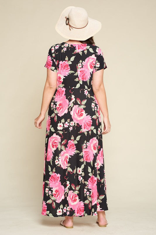 fitted lace wedding dress Floral Silk Evening Maxi Dress in Fuchsia