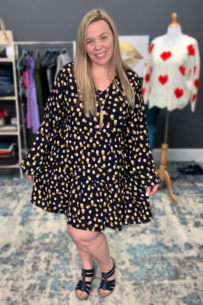 navy polka dot dress Navy Polka Dot Jacquard Angela Midi Dress