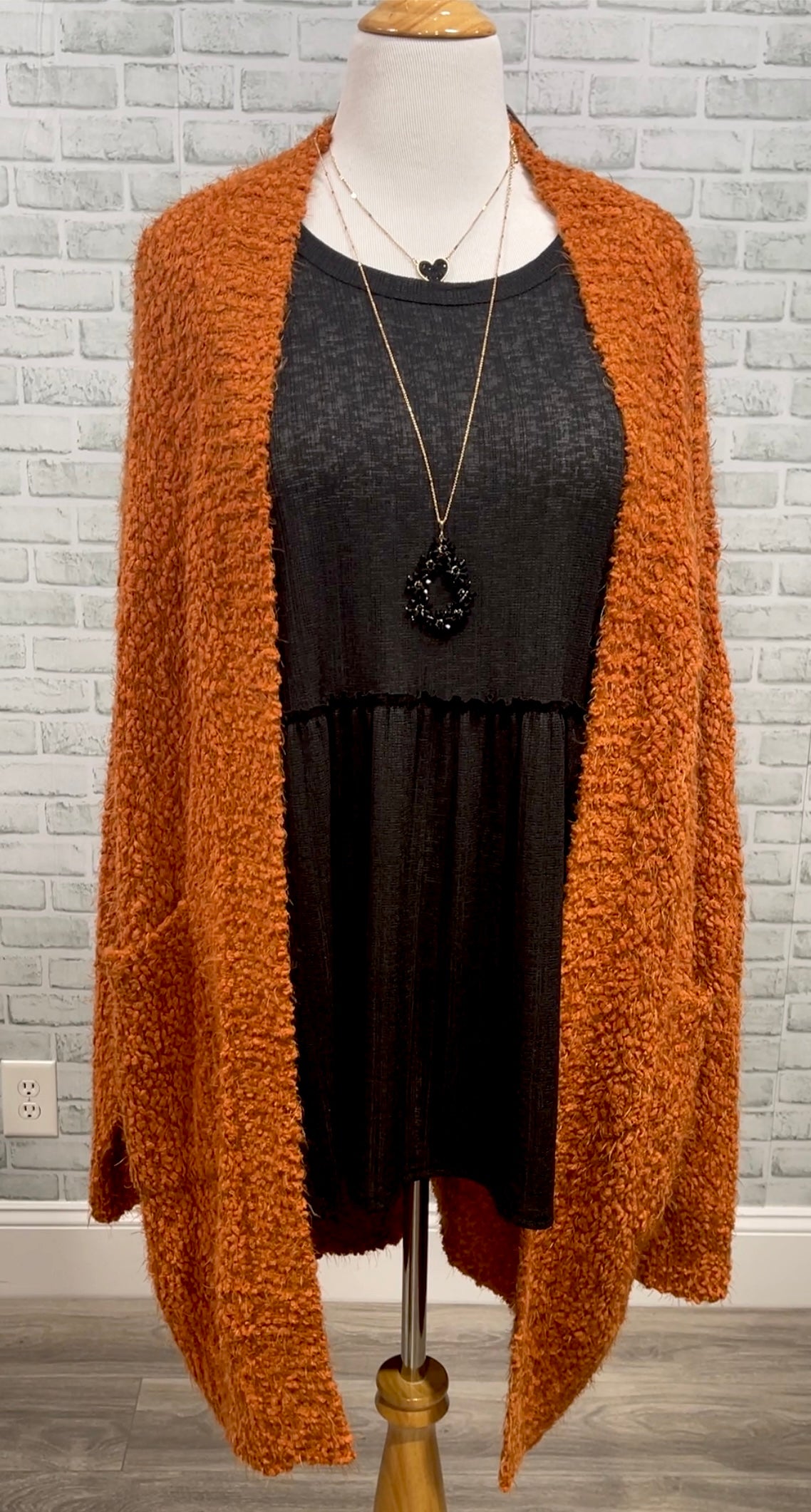 LUXE Fuzzy Cardigan from Michelle Mae in Rust