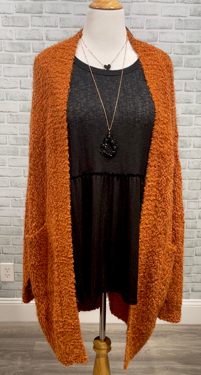 LUXE Fuzzy Cardigan from Michelle Mae in Rust