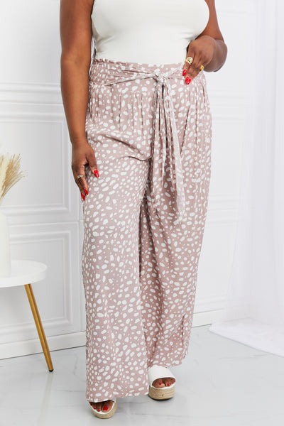 Kori Animal Print Tied Pleated Wide Leg Pants - Dusty Pink
