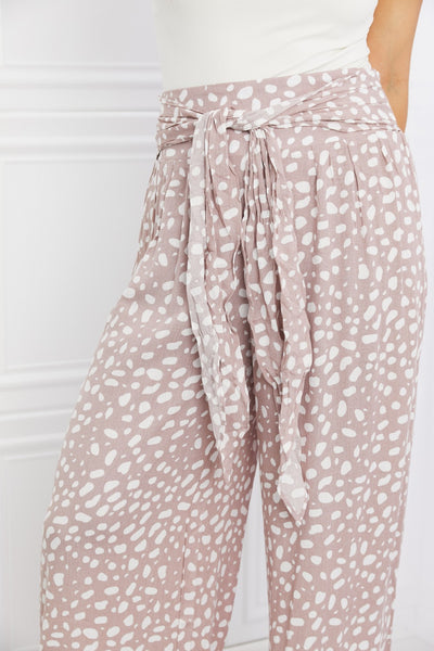 Kori Animal Print Tied Pleated Wide Leg Pants - Dusty Pink