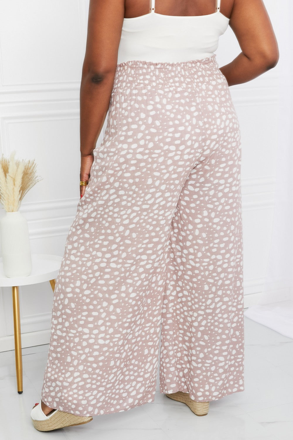 Kori Animal Print Tied Pleated Wide Leg Pants - Dusty Pink