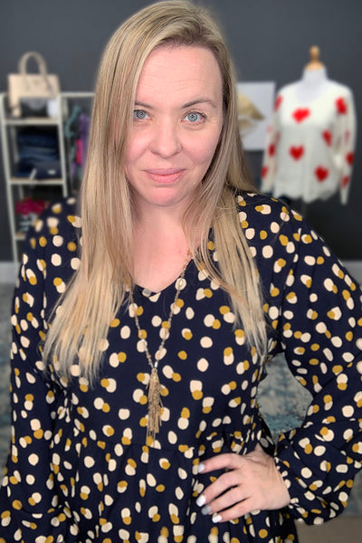 Dot to Dot Navy V-Neck Tiered Polka Dot Dress