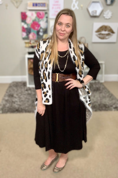 Beautifully Basic Black 3/4 Sleeve Midi Dress