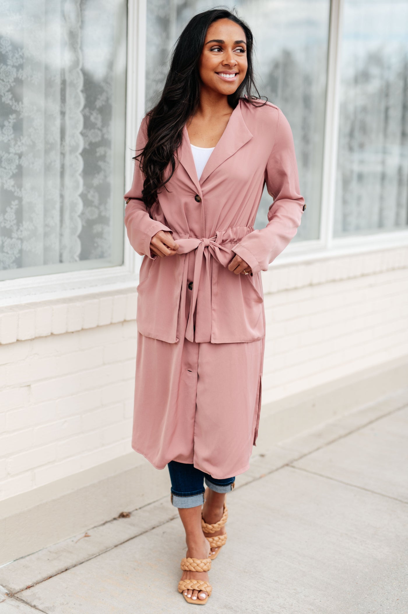 Dusty Mauve Trench Coat Jacket for Spring Summer