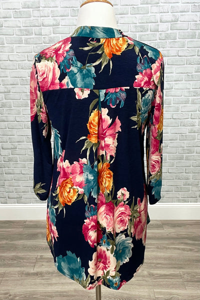 Navy Floral Mandarin Collar Gabby Tunic from Honey Me