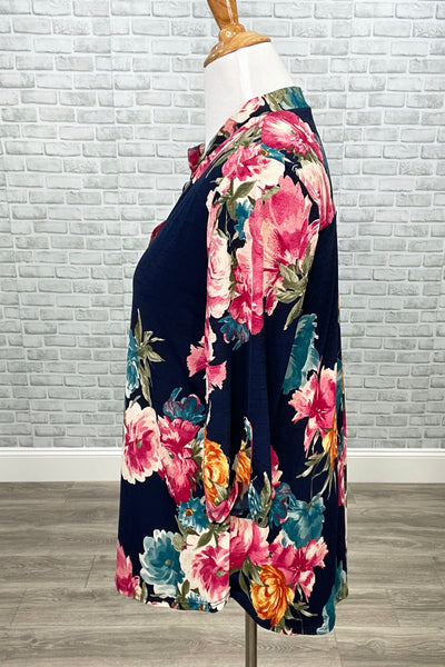 Navy Floral Mandarin Collar Gabby Tunic from Honey Me