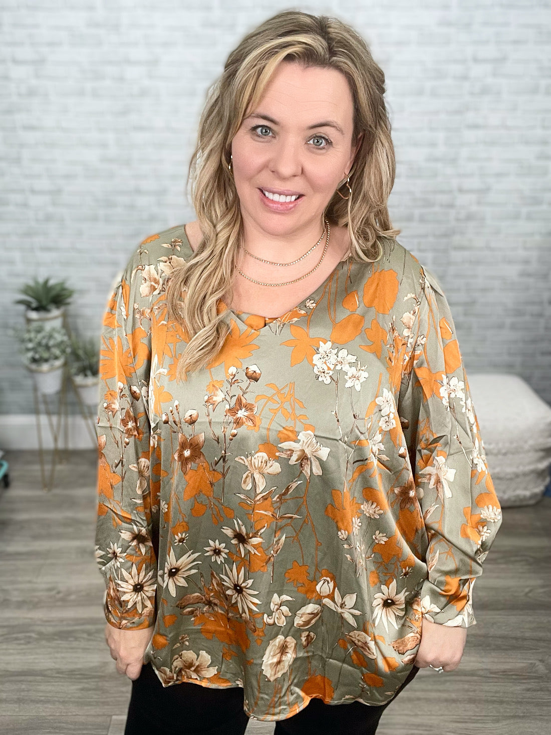 Chantry V Neck Floral Blouse in Sage