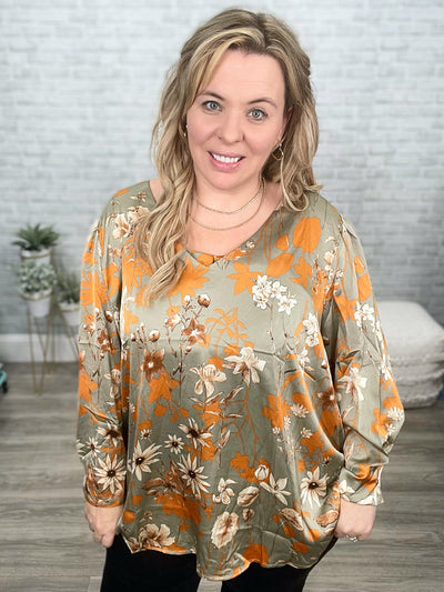 Chantry V Neck Floral Blouse in Sage