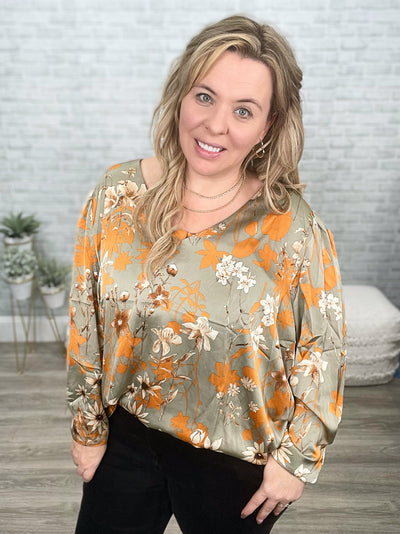 Chantry V Neck Floral Blouse in Sage