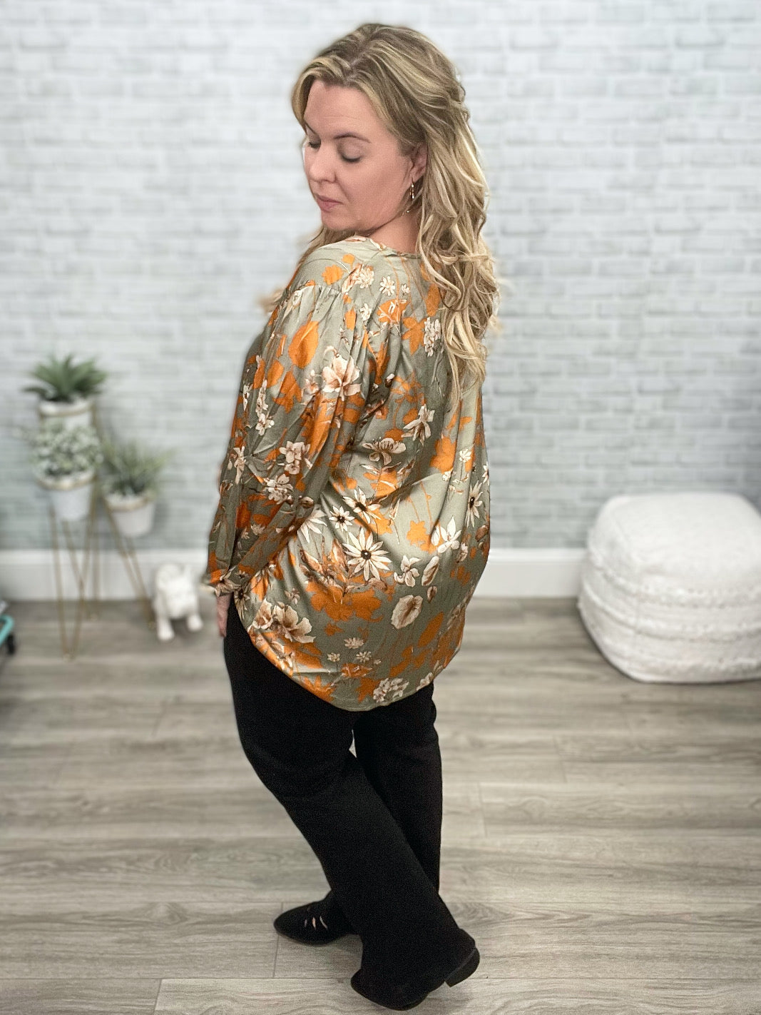 Chantry V Neck Floral Blouse in Sage