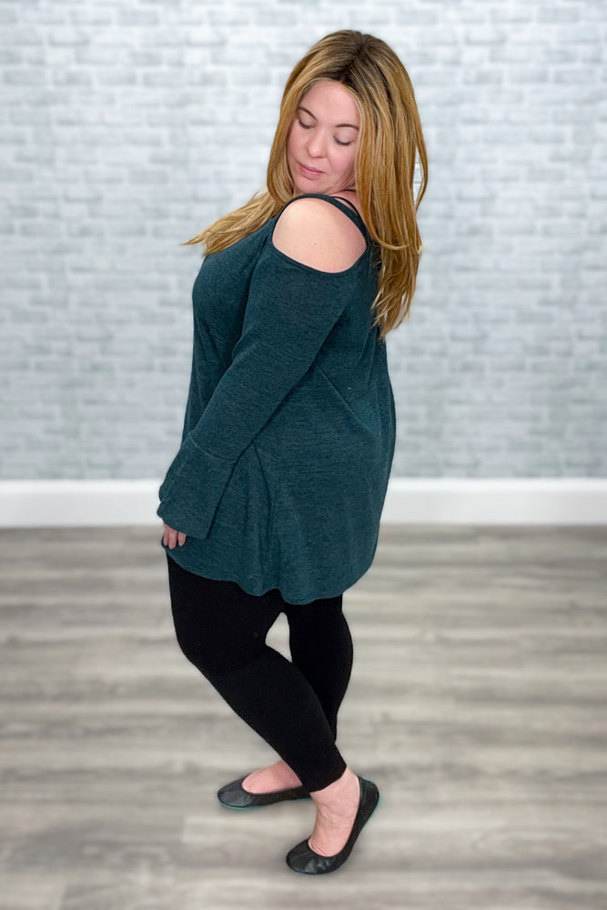 Emerald Green Shoulder Detail Top with Ruffle Sleeves