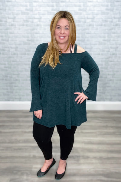Emerald Green Shoulder Detail Top with Ruffle Sleeves