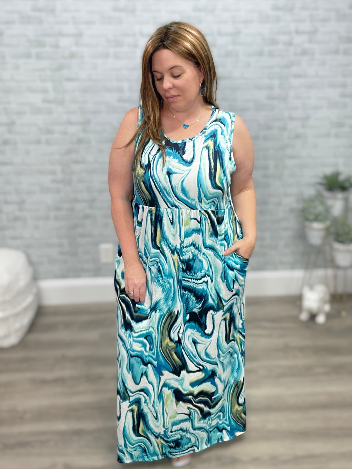 Blue Marble Swirl Maxi Dress - Shorter Cut! {Michelle Mae}