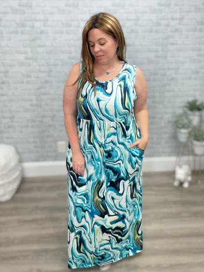 Blue Marble Swirl Maxi Dress - Shorter Cut! {Michelle Mae}