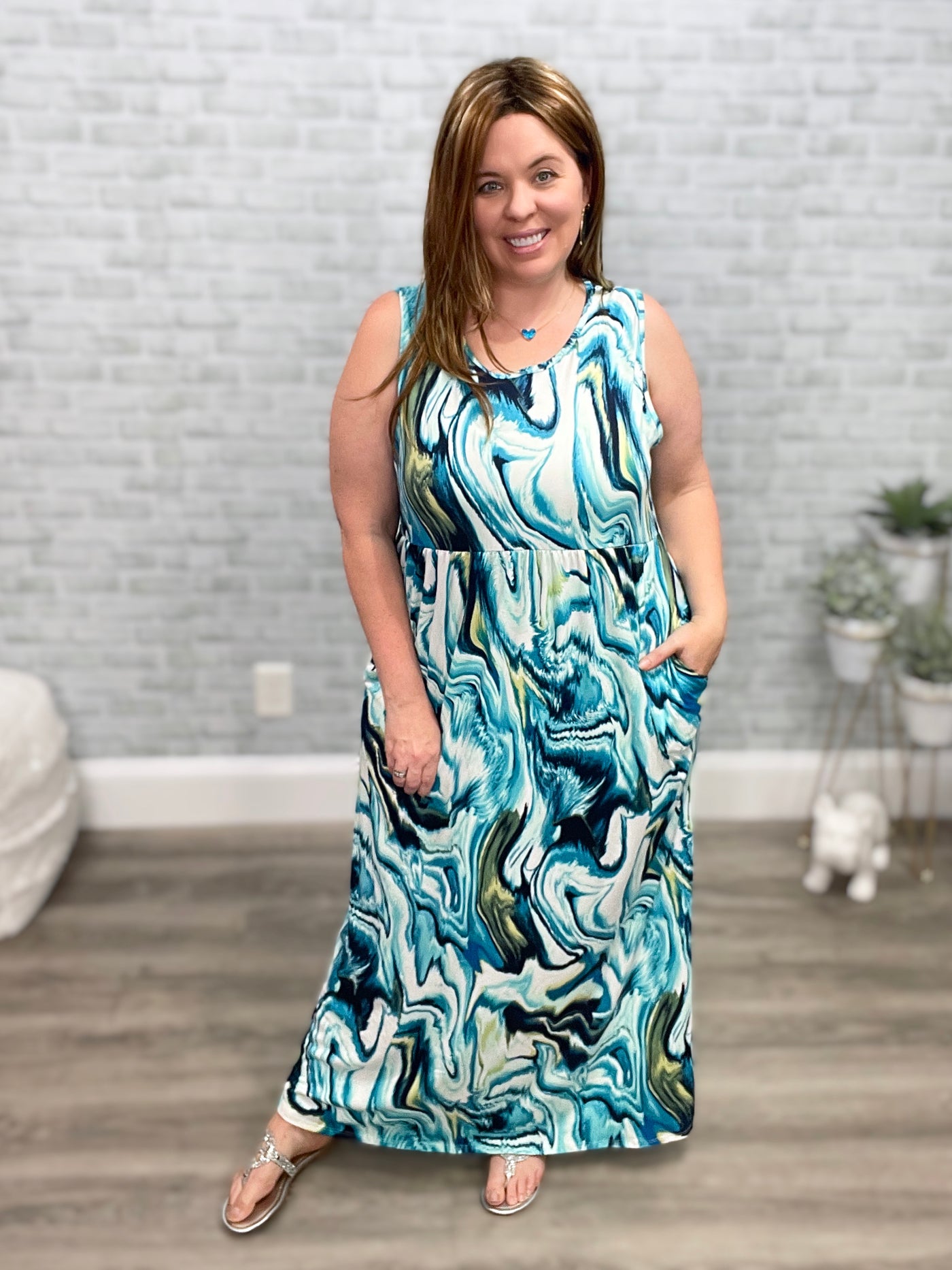 Blue Marble Swirl Maxi Dress - Shorter Cut! {Michelle Mae}