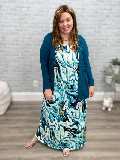 Blue Marble Swirl Maxi Dress - Shorter Cut! {Michelle Mae}