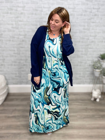 Blue Marble Swirl Maxi Dress - Shorter Cut! {Michelle Mae}
