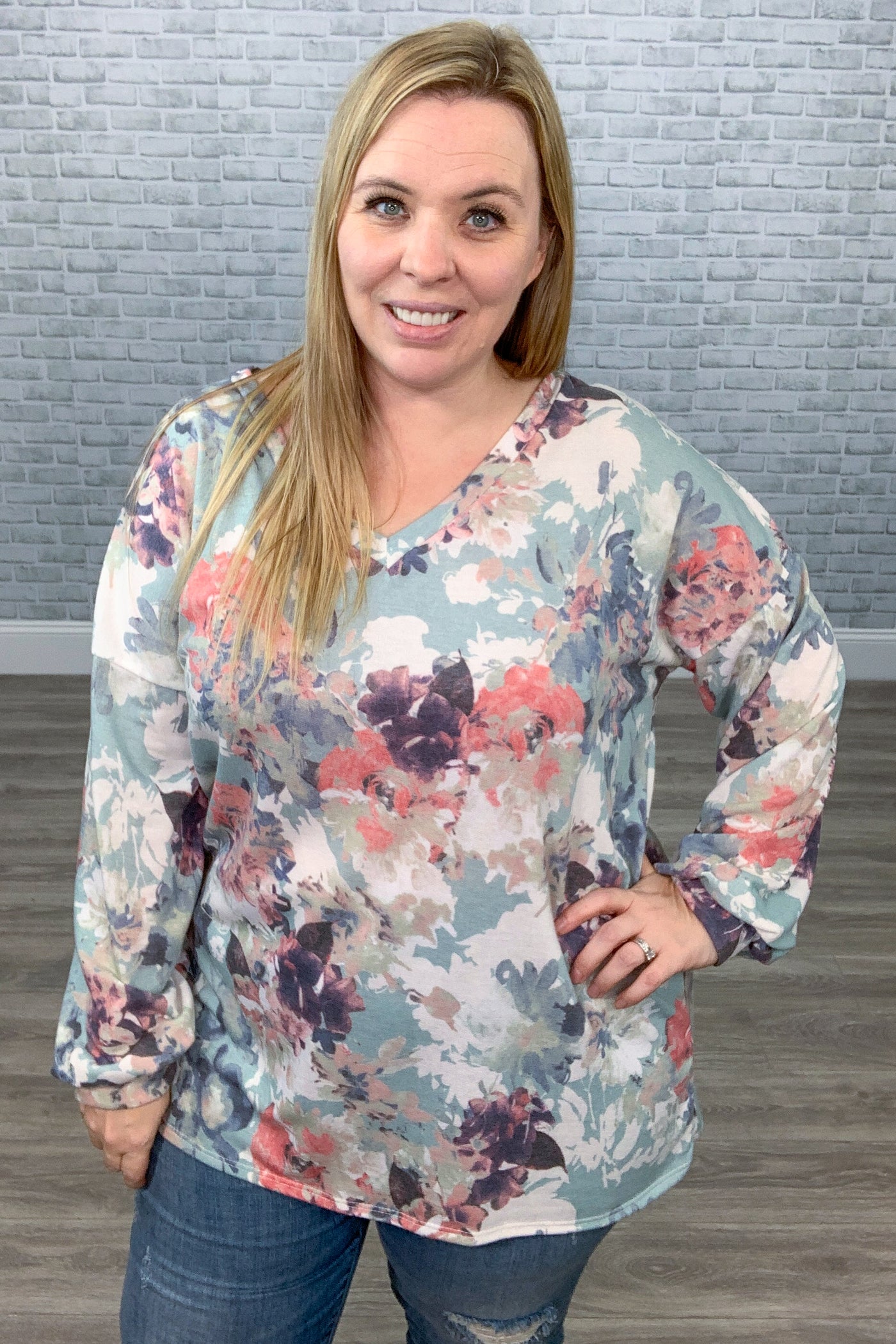 Sage & Ivory Floral Long Sleeve "Weekender" Top  {Sew In Love}