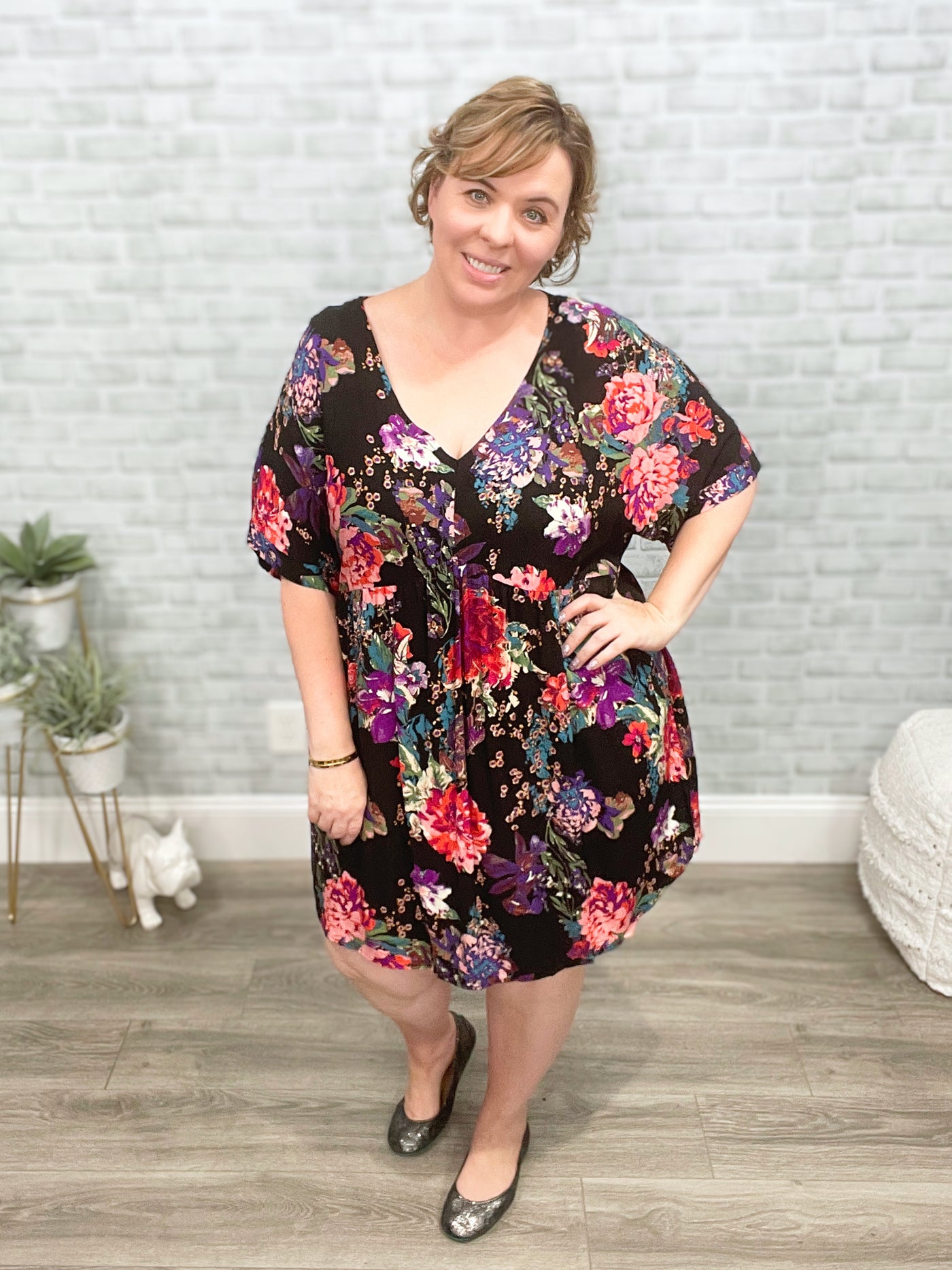 Floral on Black Babydoll Dress from Andree by Unit 1X