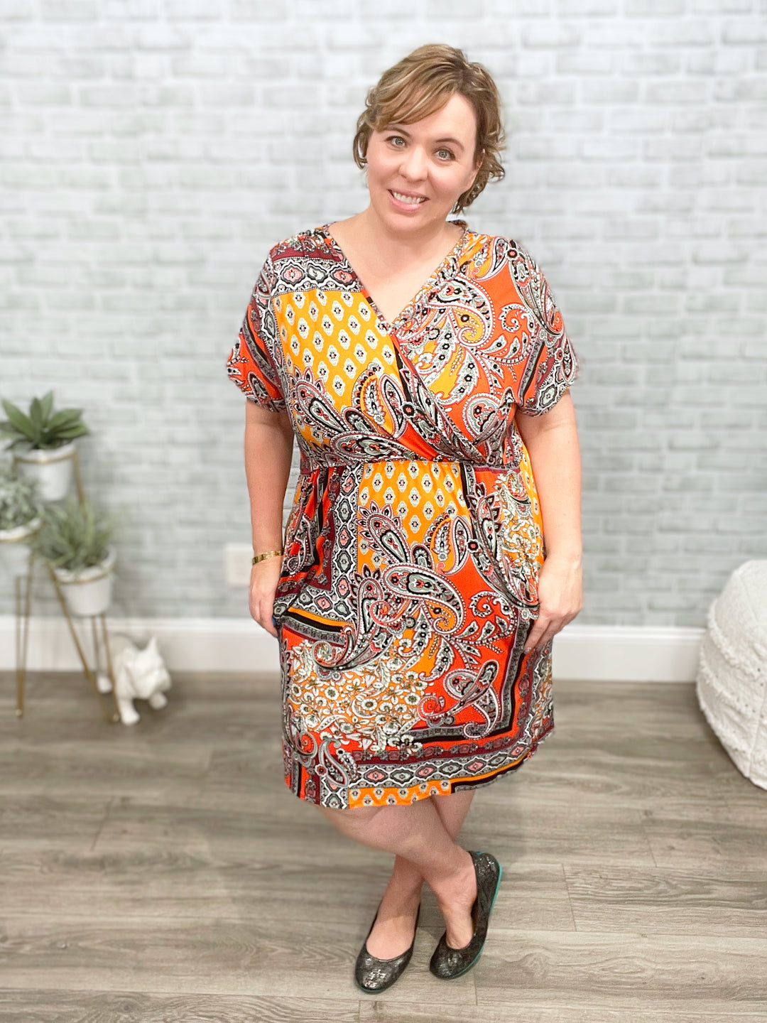 Boho Terracotta Paisley Print Dress 3X