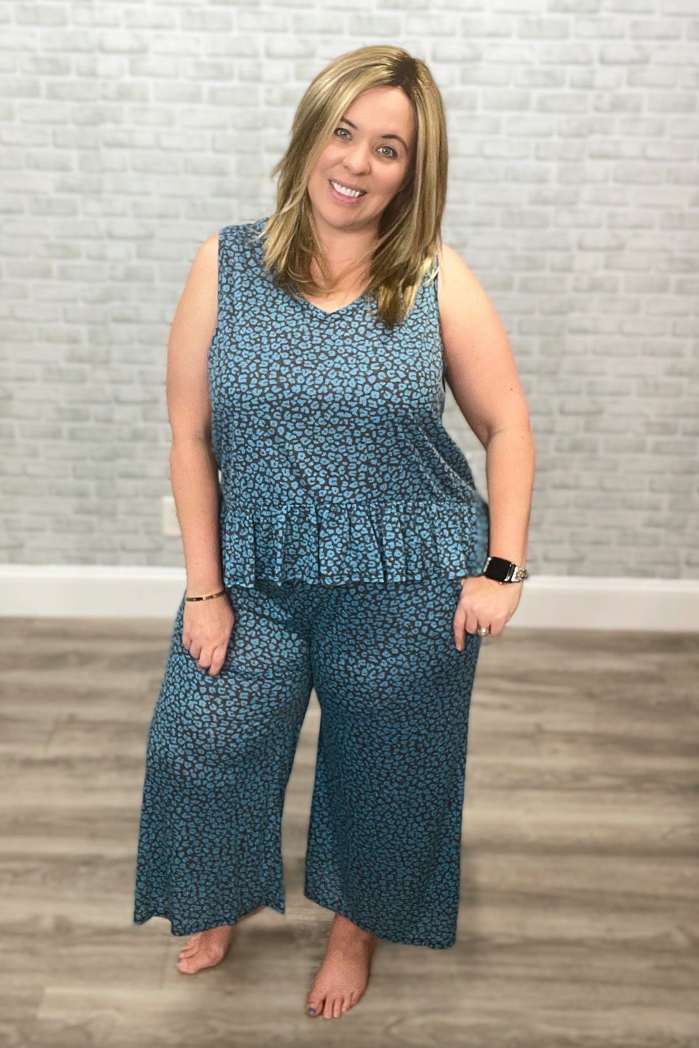 Summer Animal Print Loungewear PJ Set - Blue