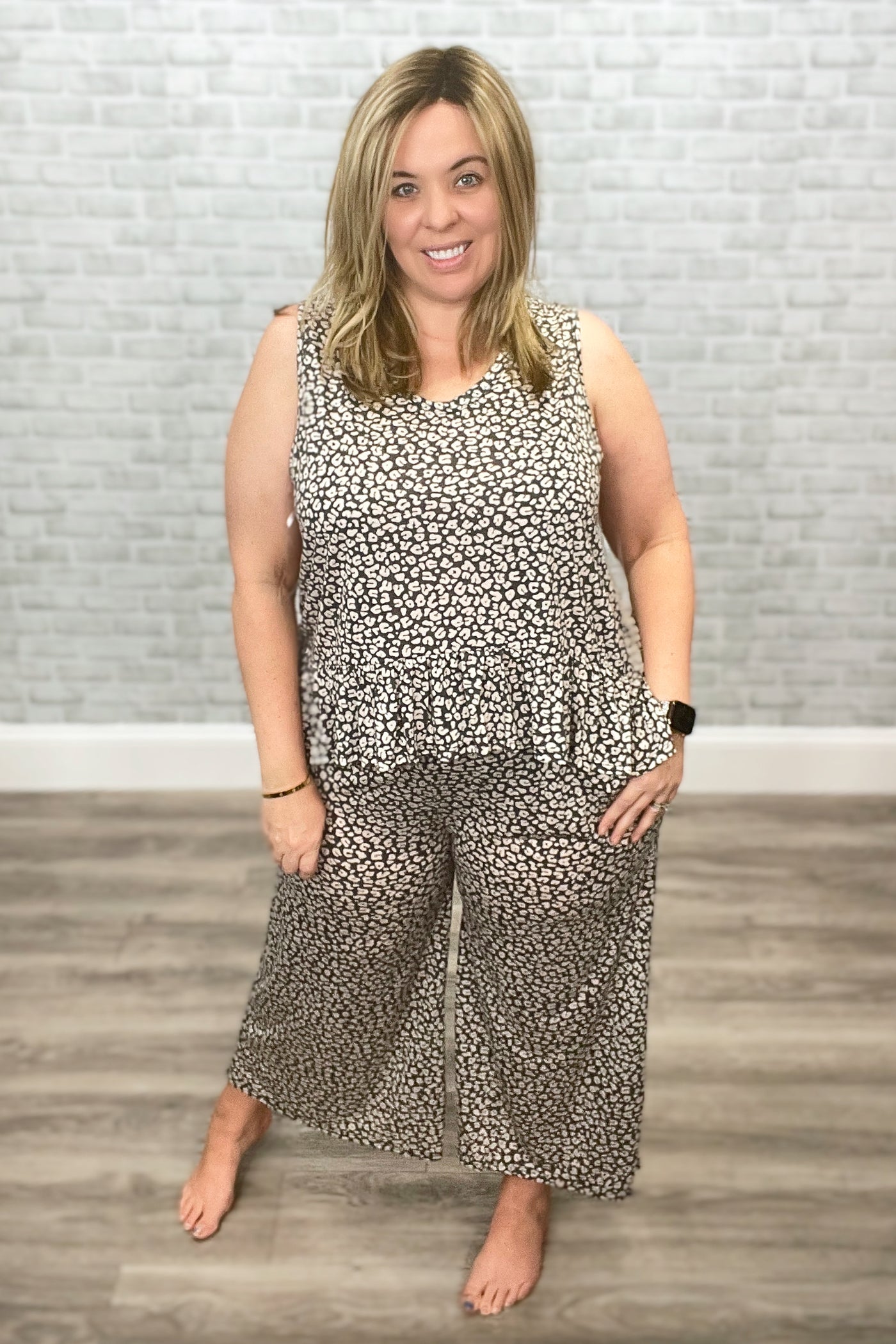 Summer Animal Print Loungewear PJ Set - Charcoal