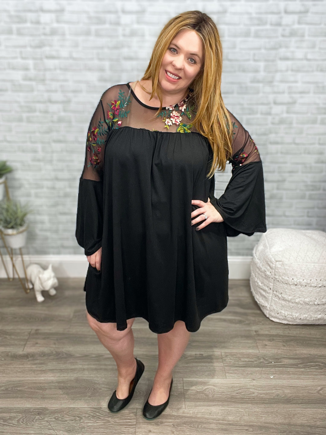Embroidered Black Swing Dress with Bell Sleeves – Just Wear the Dress  Boutique