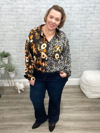Silk Button Down Two in One Floral Print Blouse