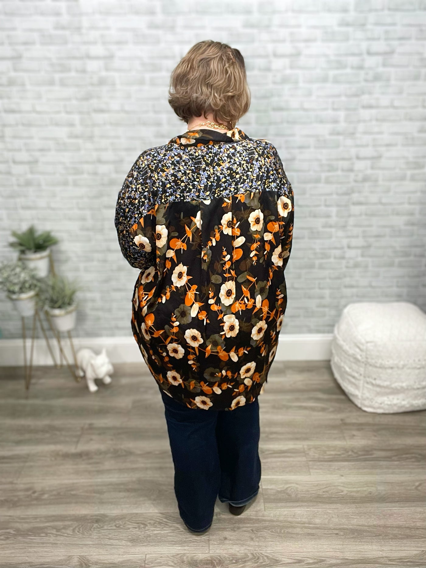 Silk Button Down Two in One Floral Print Blouse