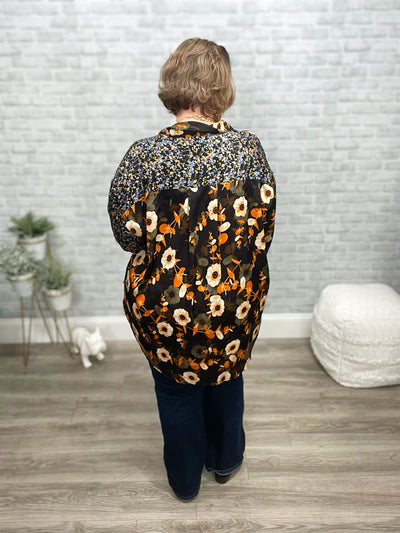 Silk Button Down Two in One Floral Print Blouse
