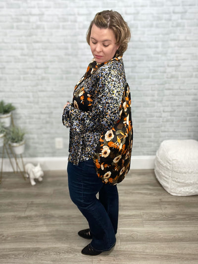 Silk Button Down Two in One Floral Print Blouse
