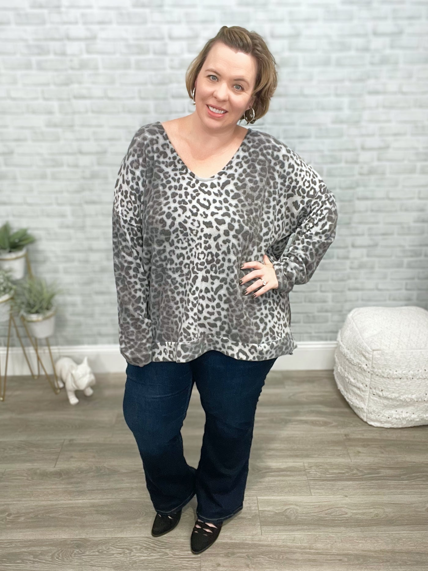 Shades of Gray Animal Print Boxy Top