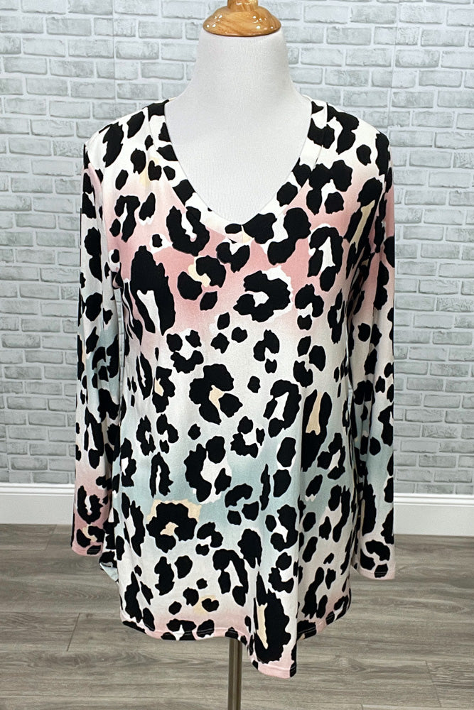 Uber-Soft Long Sleeve V-Neck Animal Print Top