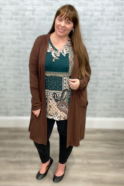 Multi Print Paisley Teal Long Sleeve V-Neck Top