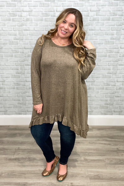 Brushed Soft Hacci Ruffle Bottom Knit Tunic
