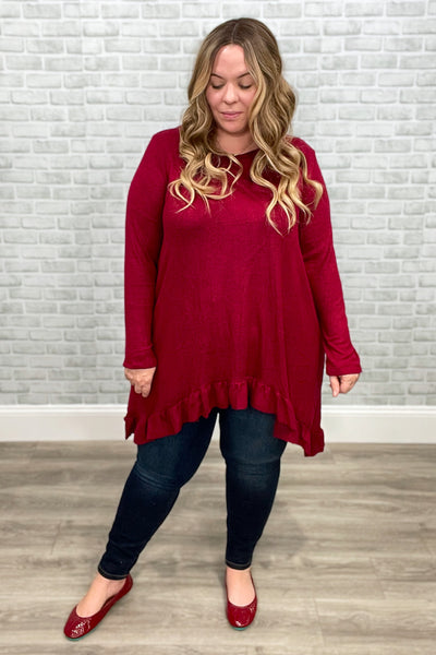 Brushed Soft Hacci Ruffle Bottom Knit Tunic