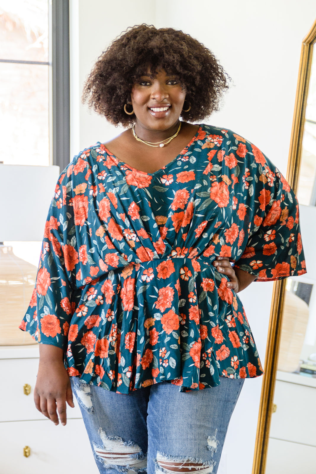 On To the Next Vibe Peplum Floral Blouse