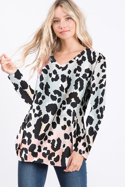 Uber-Soft Long Sleeve V-Neck Animal Print Top