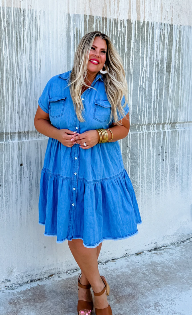 white christmas dresses Lightweight Tiered Denim Dress by Blakeley XL