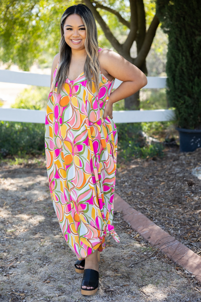 "Groovy" Large Scale Floral Maxi Dress with Pockets