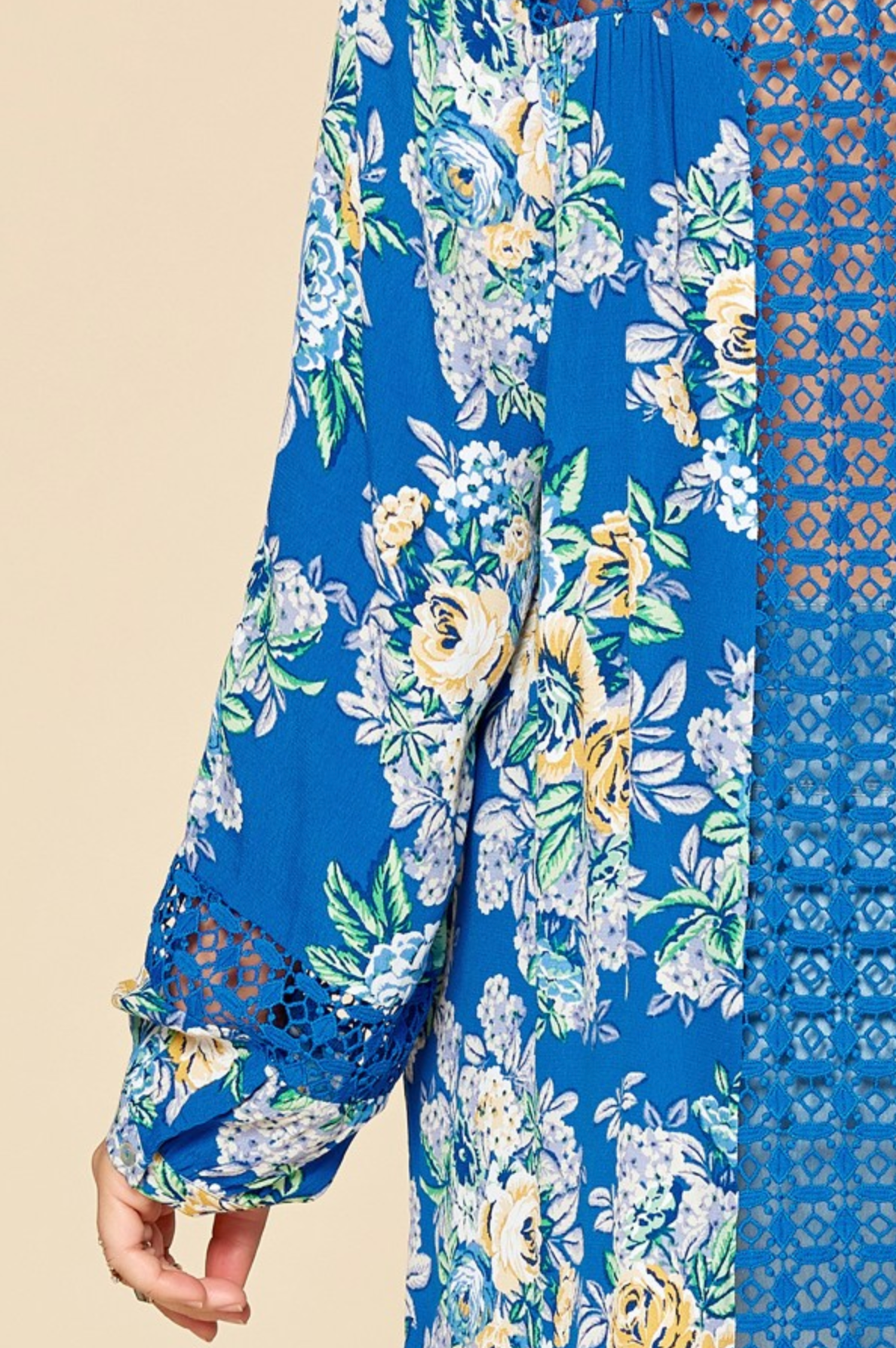 Oddi "Check Out the Back" Blue Floral Button Down Top